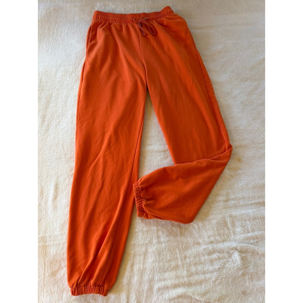 Bright Orange High Waisted Jogger Sweatpants with Drawstring and Pockets